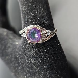 H-2 Silertone ring with purple stone and clear accents